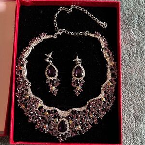 Exquisite Silver and Purple Necklace Set